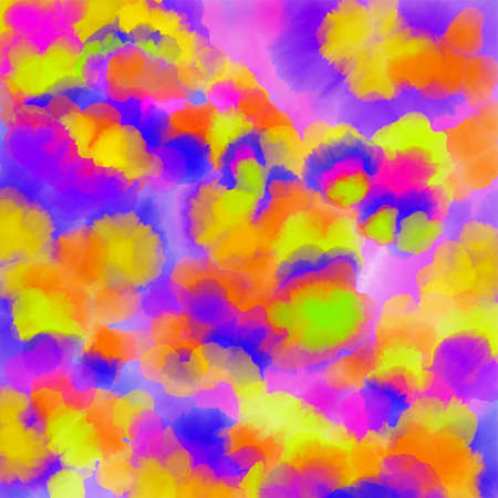 Colorful watercolor background of diagonal brush strokes from dark blue through pink to yellow shades. Abstract hand-drawn gradient painting.Bright paint stains. Suitable for printing on textilesの写真素材