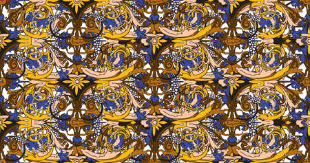 seamless pattern of Persian ornament. Template for wallpaper, textile, shawl, carpet and any surface. Baroque ornament with lilies. Vintage floral baroque pattern, italian persian.の写真素材