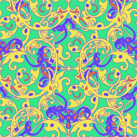 Seamless wallpaper, swirls design. Indian colorful pattern.Indian colorful pattern. Abstract Tribal vintage ethnic seamless ornamental.Abstract festive colorful grunge vector ethnic .のイラスト素材