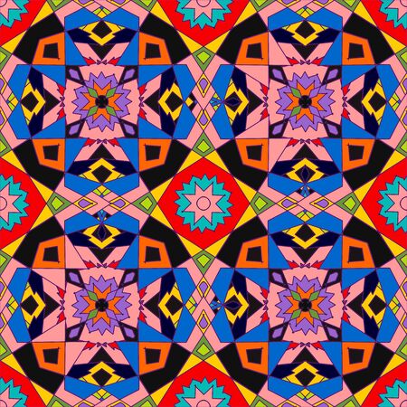 African art drawing. Seamless aztec pattern. Geometric seamless print. Tribal vintage texture. American native ornament. Boho repeat texture. Tribal indian ethnic seamless design. Festive colorful. beautiful colorful geometric tribal traditional patternのイラスト素材