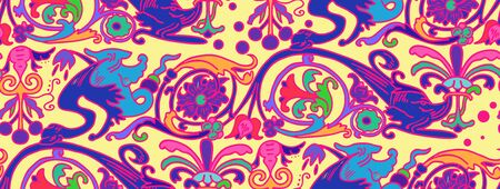 seamless pattern of Persian ornament. Template for wallpaper, textile, shawl, carpet and any surface. Baroque ornament with lilies. Vintage floral baroque pattern, italian persian.のイラスト素材
