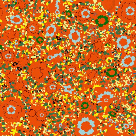 Cute pattern in a small flower. Little leave flowers. Colorful bright summer silhouette line drawing . Abstract seamless with leaves, poppies. Background composition template vector for modernの写真素材