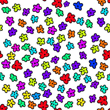 Cute pattern in a small flower. Little leave flowers. Colorful bright summer silhouette line drawing . Abstract seamless with leaves, poppies. Background composition template vector for modernのイラスト素材
