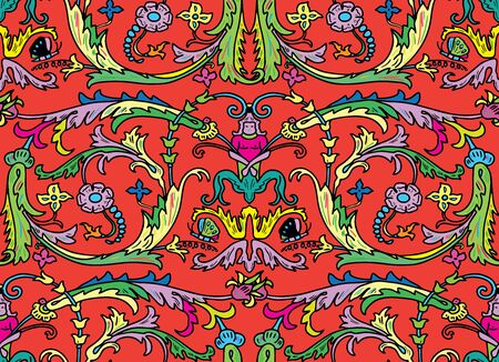 seamless pattern of Persian ornament. Template for wallpaper, textile, shawl, carpet and any surface. Baroque ornament with lilies. Vintage art floral baroque pattern, italian persianのイラスト素材