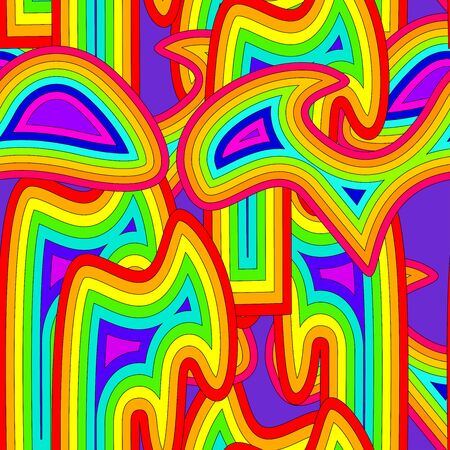 Rainbow opt art background. Seamless vector pattern.  Abstract geometric striped pattern. Vector illustration. Wavy pattern.のイラスト素材