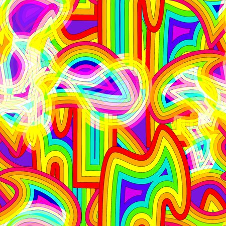 Rainbow opt art background. Seamless vector pattern. Abstract geometric striped pattern. Vector illustration. Wavy pattern.のイラスト素材