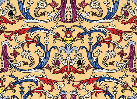 seamless pattern of Persian ornament. Template for wallpaper, textile, shawl, carpet and any surface. Baroque ornament with lilies. Vintage art floral baroque pattern, italian persianのイラスト素材
