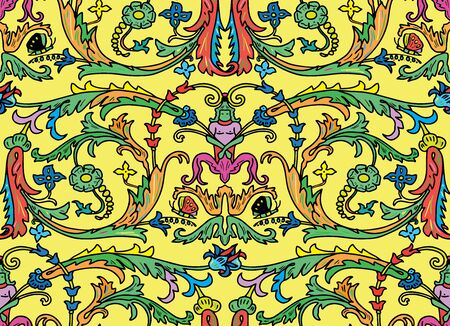 seamless pattern of Persian ornament. Template for wallpaper, textile, shawl, carpet and any surface. Baroque ornament with lilies. Vintage art floral baroque pattern, italian persianのイラスト素材