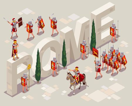 Roman Legionaries Ancient Rome illustration isometric icons on isolated backgroundのイラスト素材