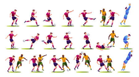 Football Set Collection Flat cartoon icons on isolated white backgroundのイラスト素材