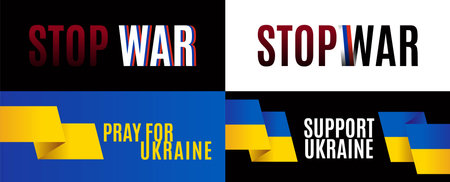 Pray for Ukraine. stop war. Support Ukraine. Concept antiwar poster 2x2 vector illustration on colorful isolated backgroundのイラスト素材