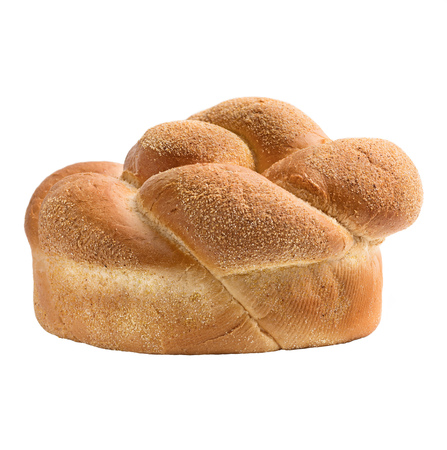 loaf of white Round bread on a white background, close up, high detail