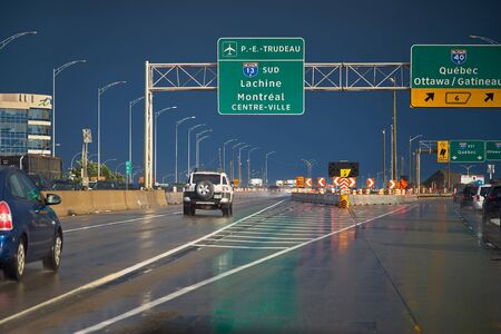 Montreal, Quebec, Canada, September 26, 2018: Highway to Montreal Pierre Elliott Trudeau Airport YUL...