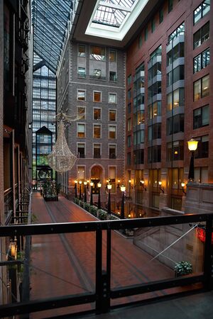 Montreal, Quebec, Canada, September 29, 2018: Interior of World Trade Centre Montreal Centre de Commerce Mondial de Montreal, 1992 - shopping centre, office and hotel complex.のeditorial素材