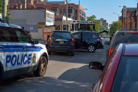 Ottawa, Ontario, Canada September 18, 2018: Accident at 372 Lysgar Street, police and ambulance at...