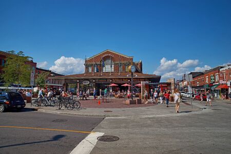 Ottawa, Ontario, Canada September 18, 2018: Front of Byward Market in Ottawa showing bikes, people and buildings around. travel in Canada.のeditorial素材
