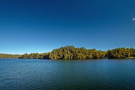 Lake Massawippi, the eastern city of Magog, Quebec, late summer, Travel on Canada.