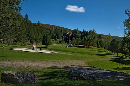 Harrington, QC, Canada - September 23, 2018: Tourists at the Tam Bao Son Buddhist temple in Quebec during a sunny dayのeditorial素材