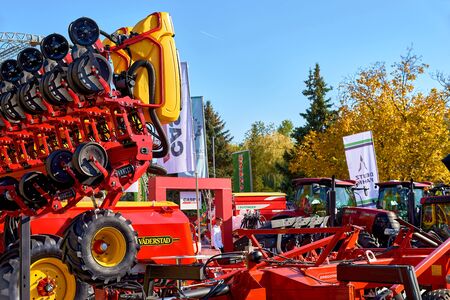 Chisinau, Moldova, October 22, 2019. Agricultural machinery with visitors at the exhibition Chisinau Moldovaのeditorial素材