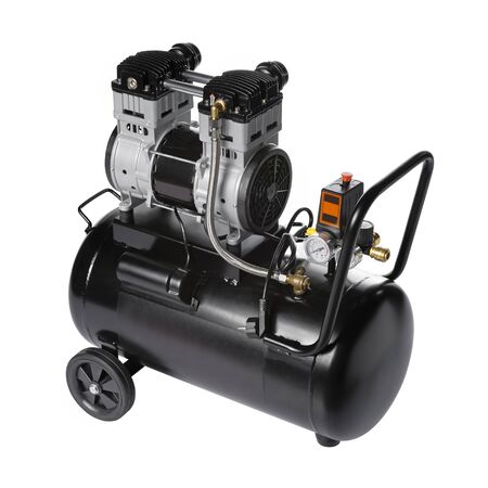 New Black air compressor isolated on a white background. Shooting for the catalog.の写真素材