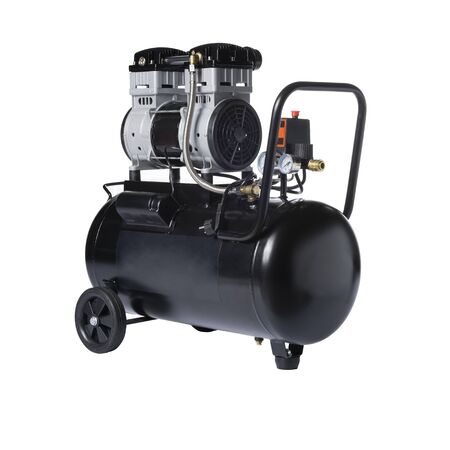 New Black air compressor isolated on a white background. Shooting for the catalog.の写真素材
