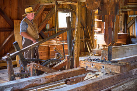 Morrisburg, Canada October 17, 2019: Museum an open-air heritage in Ontario, old sawmill in the...
