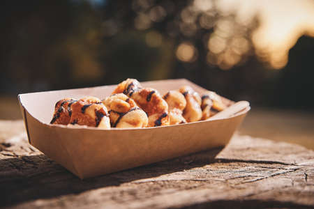 Fresh Belgian Waffle with in the take away box.の写真素材