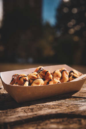 Fresh Belgian Waffle with in the take away box.