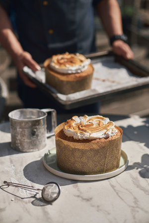 Traditional Russian and Ukrainian kulich kulich stuffed with condensed milk, freshly baked....