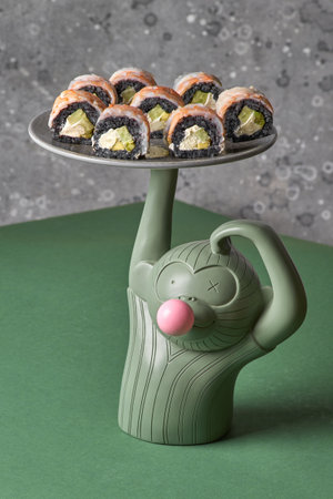 Black Dragon roll with eel, avocado, cucumber, cream cheeseの写真素材