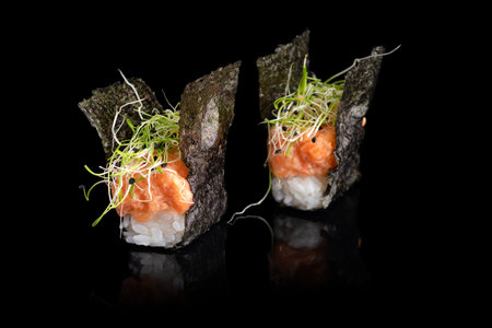 sushi set with salmon tartar close upの写真素材