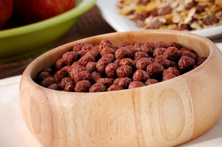 The cocoa ceral balls in wooden dish with decorationの写真素材
