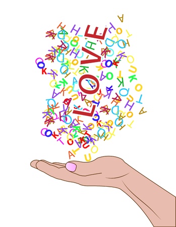 Vector illustration of hand with letters and loveの写真素材