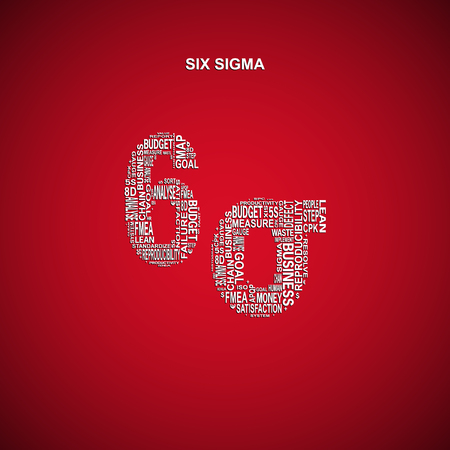 Six sigma diagonal typography background. Red background with main title 6 sigma filled by other...