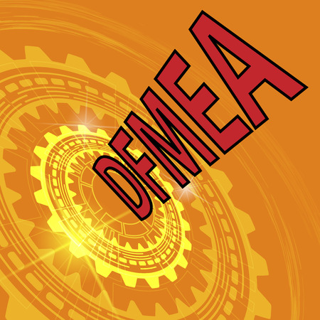 Design failure mode and effect analysis strategy background. Orange industrial background with gear and red title DFMEAのイラスト素材