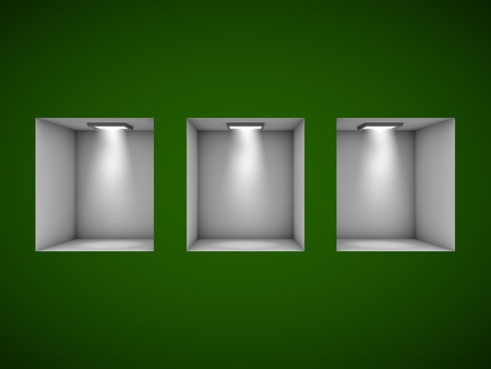 3d Empty shelves for exhibit in the wallの写真素材