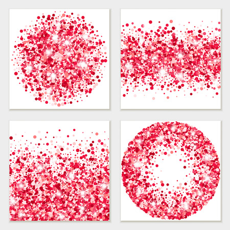 Vector set of Red Glowing Backgrounds for different design. Red Dust Explosion. Valentines Day Concept.のイラスト素材