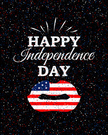 Happy Independence Day poster with USA flag lips on scatter circles background.のイラスト素材