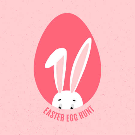 Easter Egg Hunt Poster with hiding bunny. Funny banner in vector isolated on pink backgroundのイラスト素材