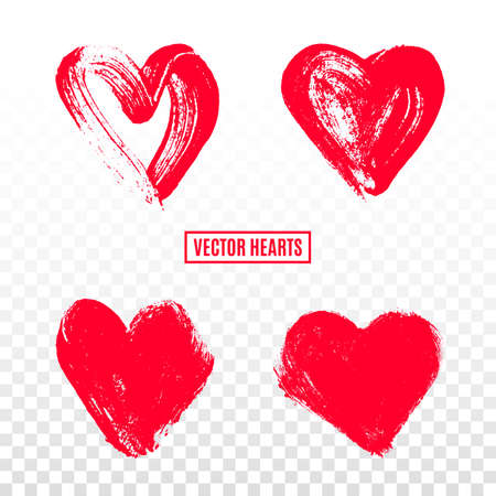 Set of red hearts. Hand drawn brushstroke design elements. Vector illustrationのイラスト素材