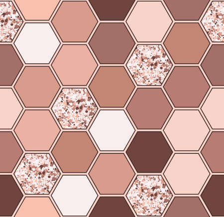 Seamless pattern of hexagon shapes in nude colors. Vector honeycomb illustration of dusty rose colorsのイラスト素材