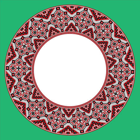 Vector drawing - round plate with ethnic pattern on a green backgroundのイラスト素材