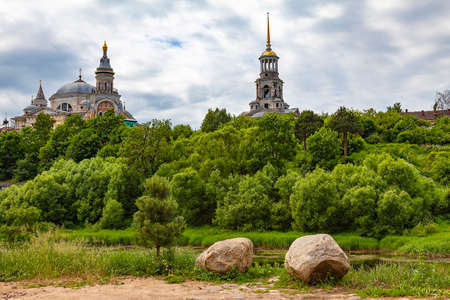 Lively views of the Borisoglebsky Monastery with granite stones in the foregroundのeditorial素材