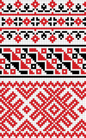 Vector drawing - repeating Slavic mosaic pattern of red, black and white colors.のイラスト素材