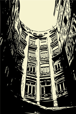 Vector outline drawing - multi-storey building of a semicircular shapeのイラスト素材