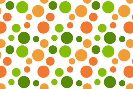 Vector background - a geometric pattern of green and orange circles of different sizesのイラスト素材