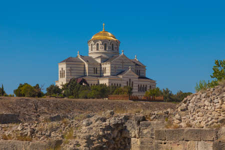 Scenic view of the Vladimir Cathedral in Chersonesos Tauride, Crimea.の写真素材