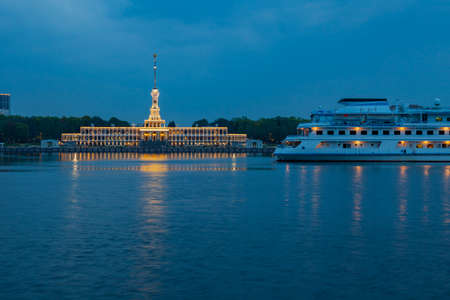 Night view of the Northern River Station in Moscow.の写真素材