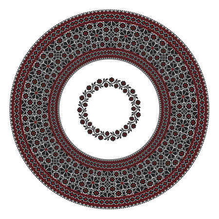 Round frame or plate with Slavic ethnic pattern on a white backgroundのイラスト素材