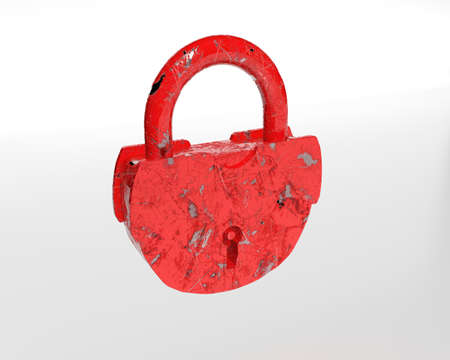 3D rendering. Old barn lock in red on a white backgroundの写真素材